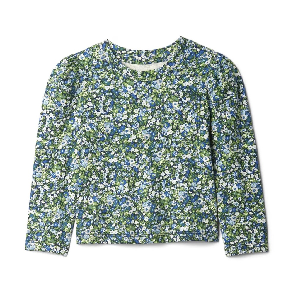 GAP Kids Blue Floral Long Sleeve Pocket Tee